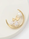 Xuhui brand exquisite copper plated with real gold and set with zircon, fashionable and versatile moon-shaped cat brooch details Picture